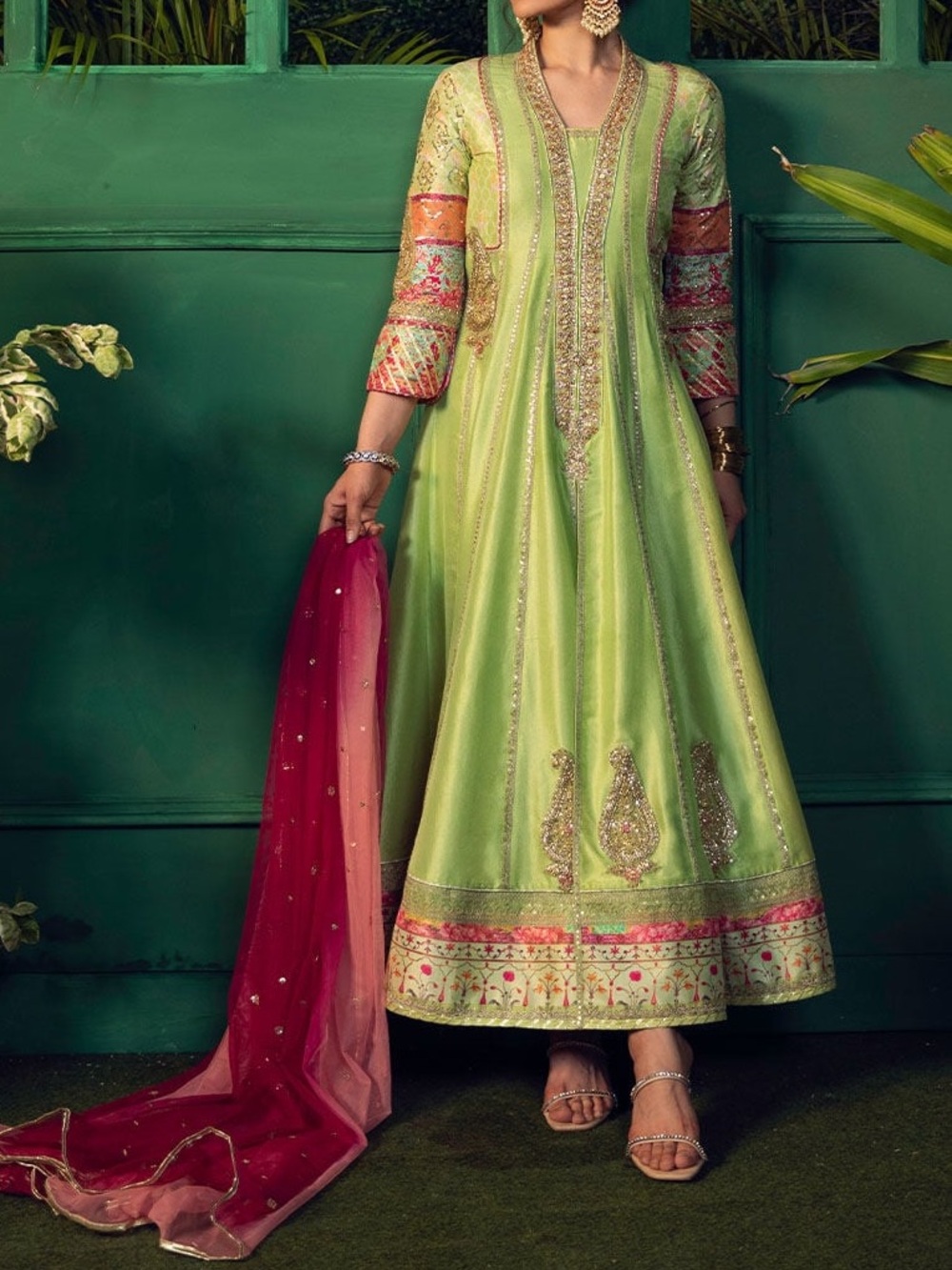 FTA Mehrnaz Mint Front Open Kalidaar